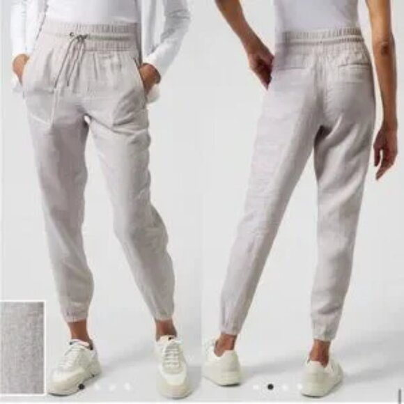 Athleta Cabo Linen Jogger Pants In Micro Cheetah Abalone Gray Size 6 EUC - Picture 2 of 10